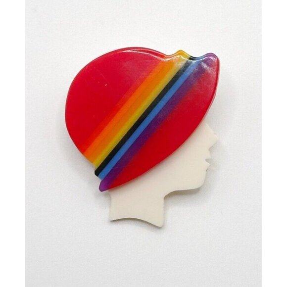1970s Plastic Profile Pin Lady Republic Of China Taiwan Vintage‎ Art Deco 1.5” - Picture 1 of 2